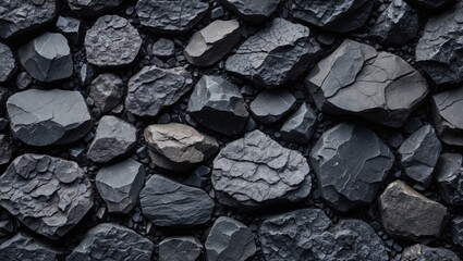 Aufkleber - Black natural stone texture background with various sizes of dark rocks and pebbles arranged randomly.