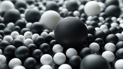Poster - Abstract composition of textured black and white spheres creating a visually striking pattern suitable for modern design and artistic applications