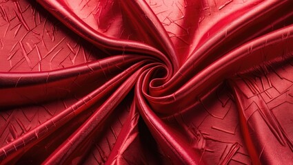 Aufkleber - Textured bright red fabric close-up with intricate patterns and folds creating a dynamic spiral appearance.
