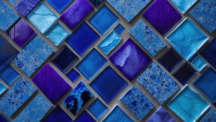 Poster - Colorful abstract mosaic textures of dark blue and purple tiles with glossy blue glass patterns for artistic backgrounds.