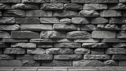 Poster - Black and White Textured Stacked Stone Wall Background for Modern Design Elements