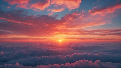 Aufkleber - Sunset over clouds with vibrant colors orange pink blue sky illumination above horizon tranquility nature scenery landscape