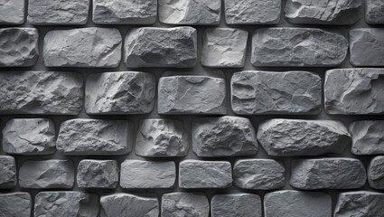 Poster - Grey stone brick wall texture with uneven surfaces suitable for backgrounds in various design projects.