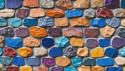 Aufkleber - Colorful textured stones arranged in a pattern forming a decorative wall surface background.