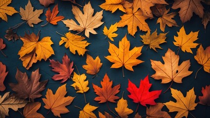 Poster - Vibrant autumn leaves background in assorted colors creating a warm and seasonal atmosphere perfect for nature-themed designs.