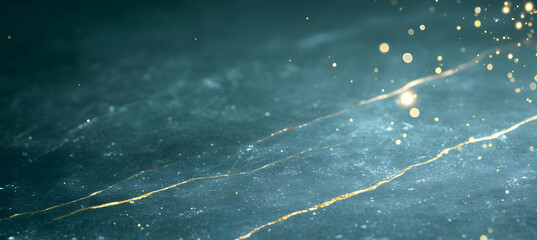 Teal water surface with gold streaks, sparkling bokeh background, suitable for luxury or spa branding