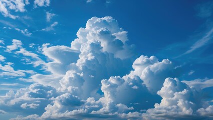 Poster - Vast blue sky with bright white clouds creating a serene and tranquil natural background ideal for various designs and themes.