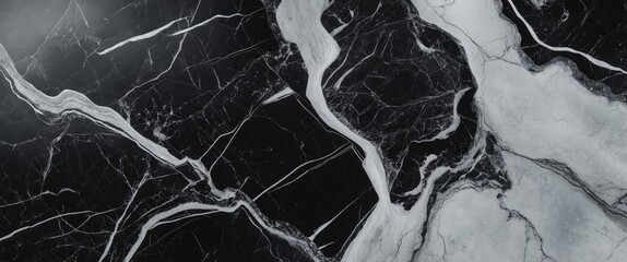 Poster - Elegant black and white marble texture showcasing intricate veining patterns ideal for luxury design backgrounds.