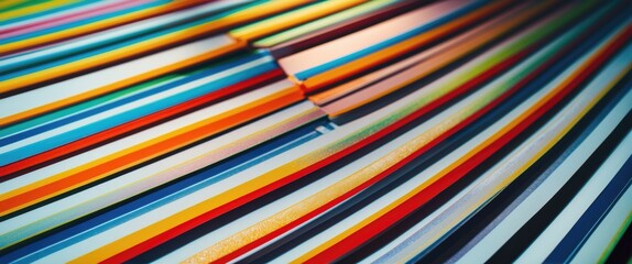 Leinwandbilder - Colorful assortment of overlapping textured paper strips in varying widths and hues arranged in a wavy formation