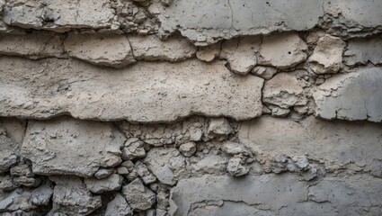 Poster - Textured vintage wall surface with rough layers of cracked plaster and peeling material in neutral tones.