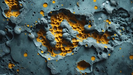 Poster - Surface texture with blue-green hue and orange accents depicting abstract geological formations and patterns. Resolution 283x500.