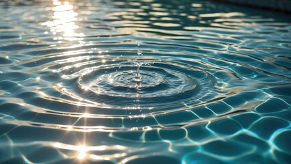 Aufkleber - Close-up of water surface with ripples and sunlight reflections creating a tranquil and serene pool environment
