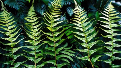Poster - Vibrant Sword Fern leaves creating a lush green background for natural texture and botanical aesthetics.
