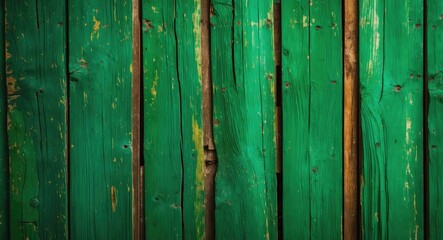 Poster - Textured background of weathered green wooden boards with rustic charm and natural imperfections for decorative and design use.