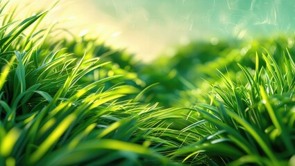 Poster - Lush green grass texture with a fresh, vibrant feel in a natural outdoor setting during daylight.