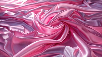 Poster - Luxurious pink satin fabric with soft waves and rich texture ideal for fashion, interior design, or textile backgrounds.