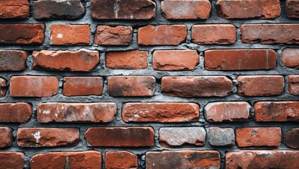 Poster - Textured red brick wall background with a rustic appearance suitable for various design projects and architectural themes.