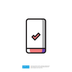 Poster - Mobile Application Icon with Checkmark Confirmation on Simple Background Representing Technology and Digital Communication