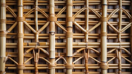 Poster - Intricate bamboo wickerwork patterns showcasing craftsmanship and natural materials in a close-up view for decorative and design purposes.