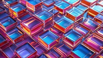 Poster - Colorful glass tiles creating an abstract background with reflections and gradients in a captivating geometric arrangement.