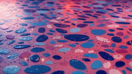 Aufkleber - Colorful terrazzo floor with various sized stones in shades of blue, pink, and purple reflecting light on a glossy surface