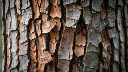 Aufkleber - Detailed close-up of textured tree bark showcasing natural patterns and colors of wood in a forest environment