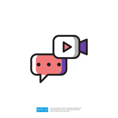Poster - Colorful Communication Icon Featuring Video Chat Bubble with Play Button and Graphic Elements for Digital Interaction and Media Sharing