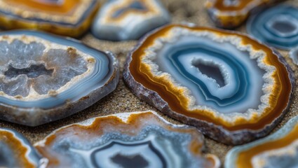 Poster - Close-up of stunning agate gemstone texture showcasing vibrant colors and intricate patterns found in nature's minerals.