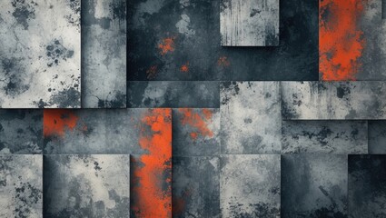 Fototapete - Abstract urban texture background with defocused elements featuring gray tones and splashes of orange for modern design applications.
