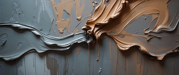Fototapete - Abstract textured background featuring large sweeping smears of gray and brown paint on a canvas with a fluid and dynamic composition.