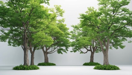Poster - Lush green trees in a serene setting against a clean white background symbolizing tranquility and natural beauty.
