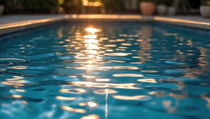 Poster - Calm Pool Water with Sunlight Reflections Creating a Serene and Tranquil Ambience for Relaxation and Leisure Activities