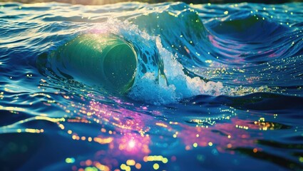 Poster - Vibrant sea wave texture with shimmering reflections and dynamic water surface captured in natural light.
