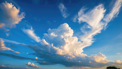 Poster - Evening sky in India showcasing vibrant blue hues and diverse cloud formations creating a stunning natural landscape.