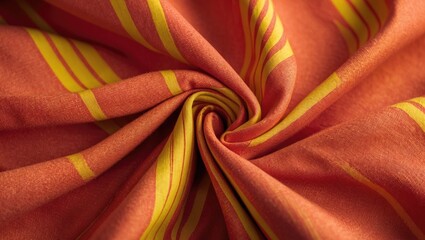 Aufkleber - Close-up of orange fabric with yellow stripes, texture and pattern detail, showing twisting and draping of textile material.