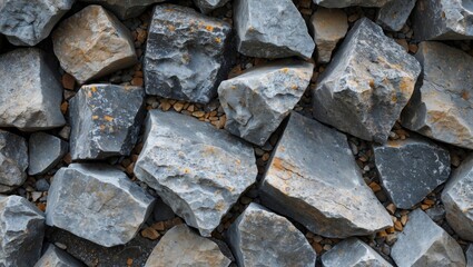 Aufkleber - Textured background of various sizes of gray stones with rough surfaces and small pebbles in between them.