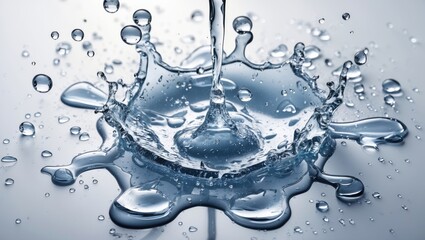 Poster - High-resolution close-up of water splash with droplets on reflective surface showcasing liquid dynamics and movement