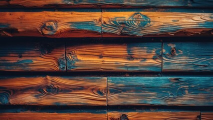 Aufkleber - Textured wooden wall with natural grain patterns and a mix of warm and cool tones in a rustic style background.