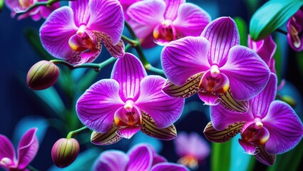 Poster - Vibrant pink orchid flowers in full bloom creating a stunning floral background highlighting nature's beauty and elegance.
