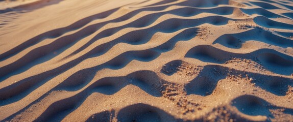 Aufkleber - Sand dune texture with ripples and patterns created by wind on the surface during sunset lighting conditions.