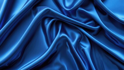 Poster - Smooth blue satin fabric texture with folds and creases creating a luxurious appearance suitable for various design applications