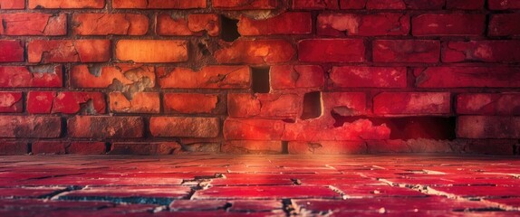 Poster - Vintage Red Brick Wall and Floor Background with Textured Surface for Interior or Artwork Design