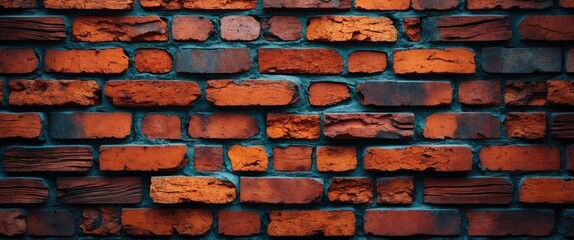 Poster - Rustic red brick wall texture showcasing natural variations and weathered details ideal for background use in design projects.