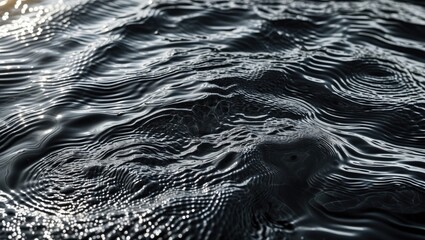 Aufkleber - Black water surface with ripples and reflections creating a smooth texture under natural light