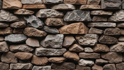 Poster - Stone wall texture composed of various shapes and sizes of natural stones in earthy tones with a rugged appearance.