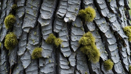 Aufkleber - Close-up texture of tree bark showing detailed patterns and green moss growth in a natural environment outdoor setting