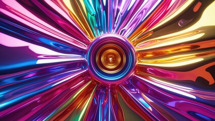 Poster - Colorful abstract background with reflective metallic surface in vibrant hues radiating from a central circular point