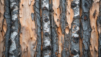 Aufkleber - Close-up texture of tree bark showcasing various shades and patterns on vertical wooden panels