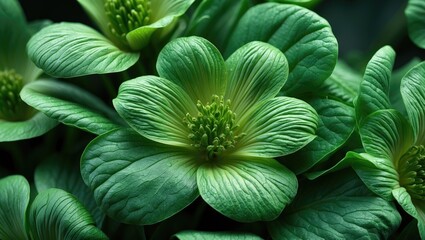 Poster - Green flowers with intricate petal structure and vibrant foliage arranged harmoniously in a natural setting.