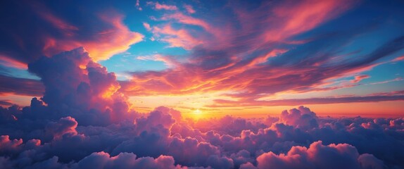 Poster - Dramatic Sunset Over Cloudy Twilight Sky with Vibrant Colors and Stunning Natural Beauty Ideal for Nature and Landscape Photography.